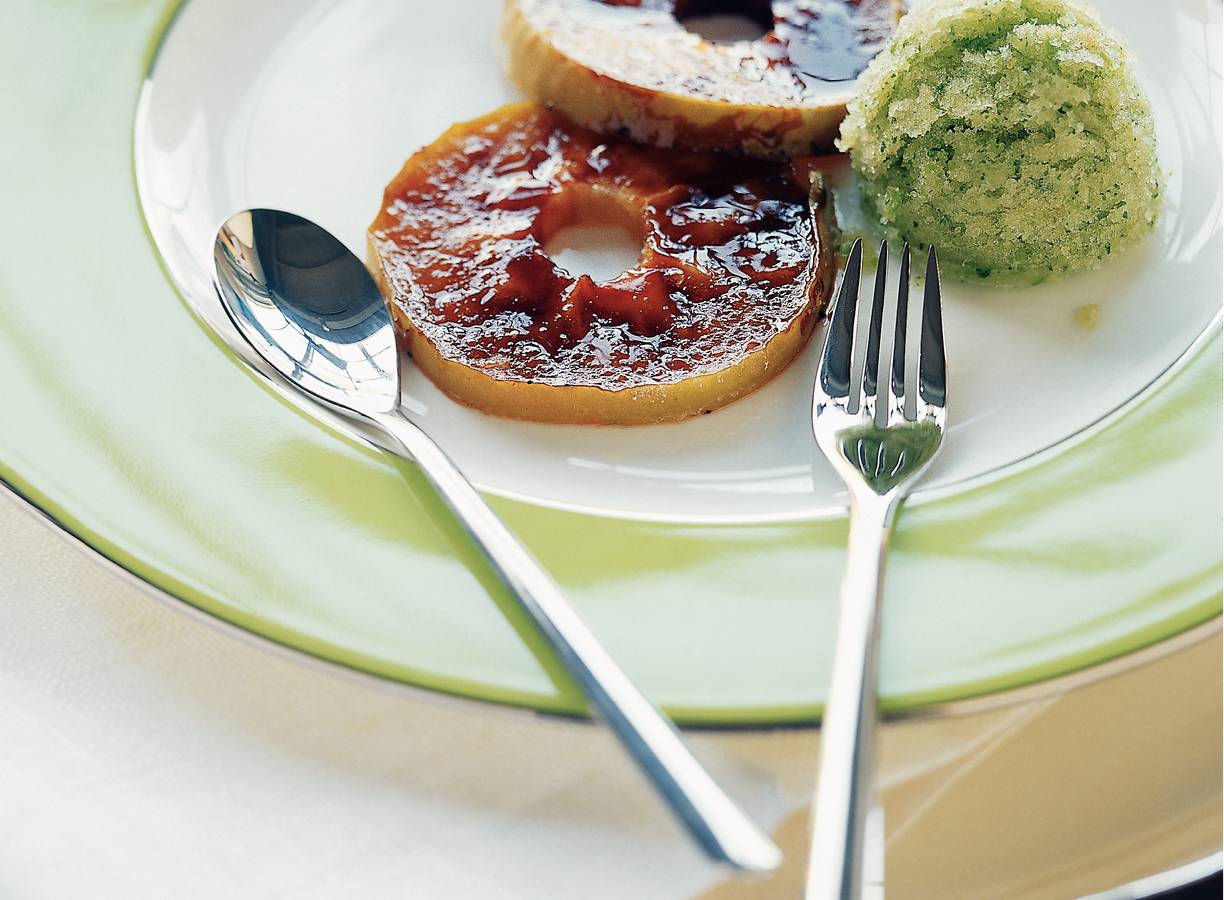 Geroosterde appel met koriandersorbet