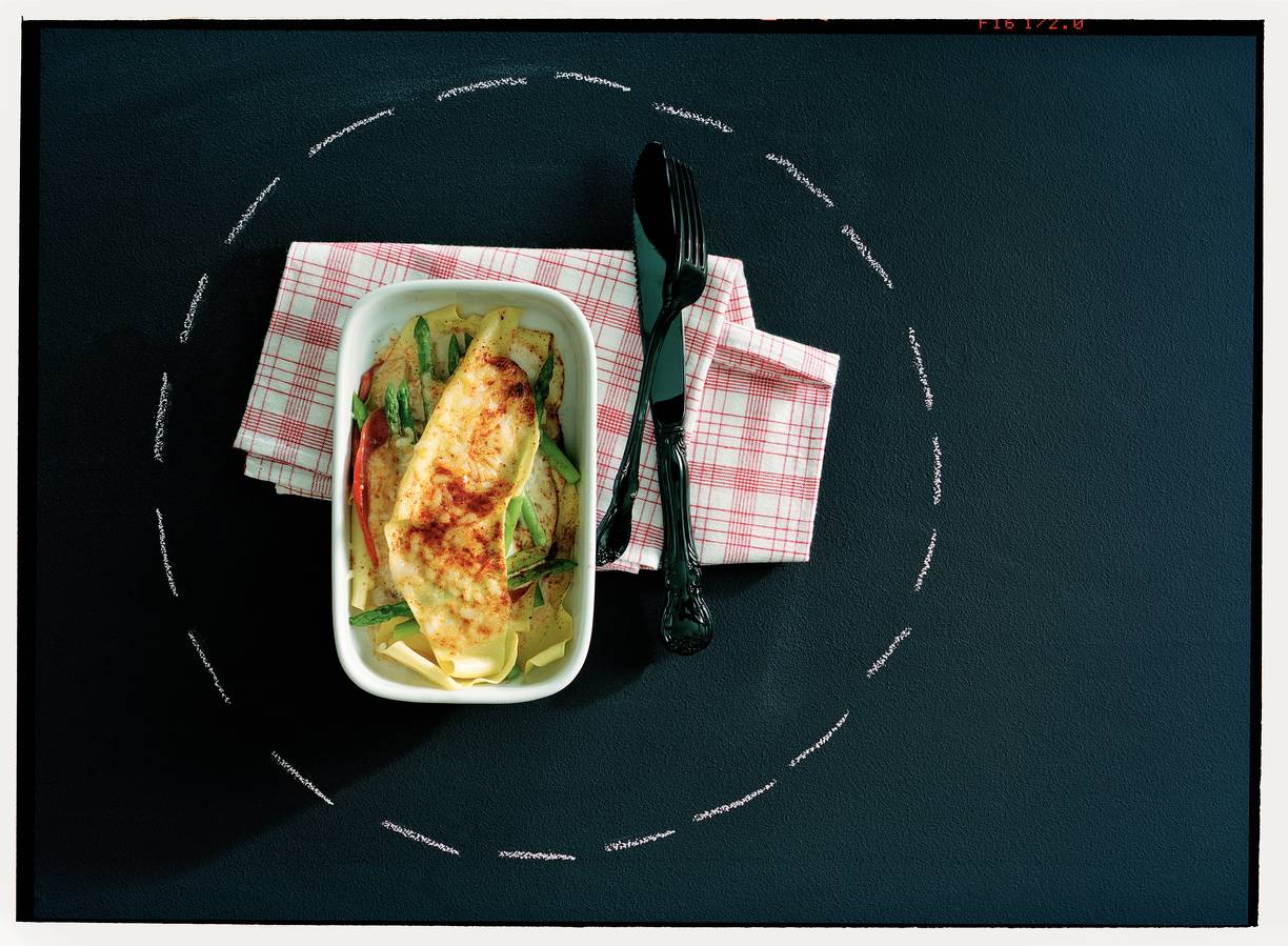 Lasagne met asperges en pastrami