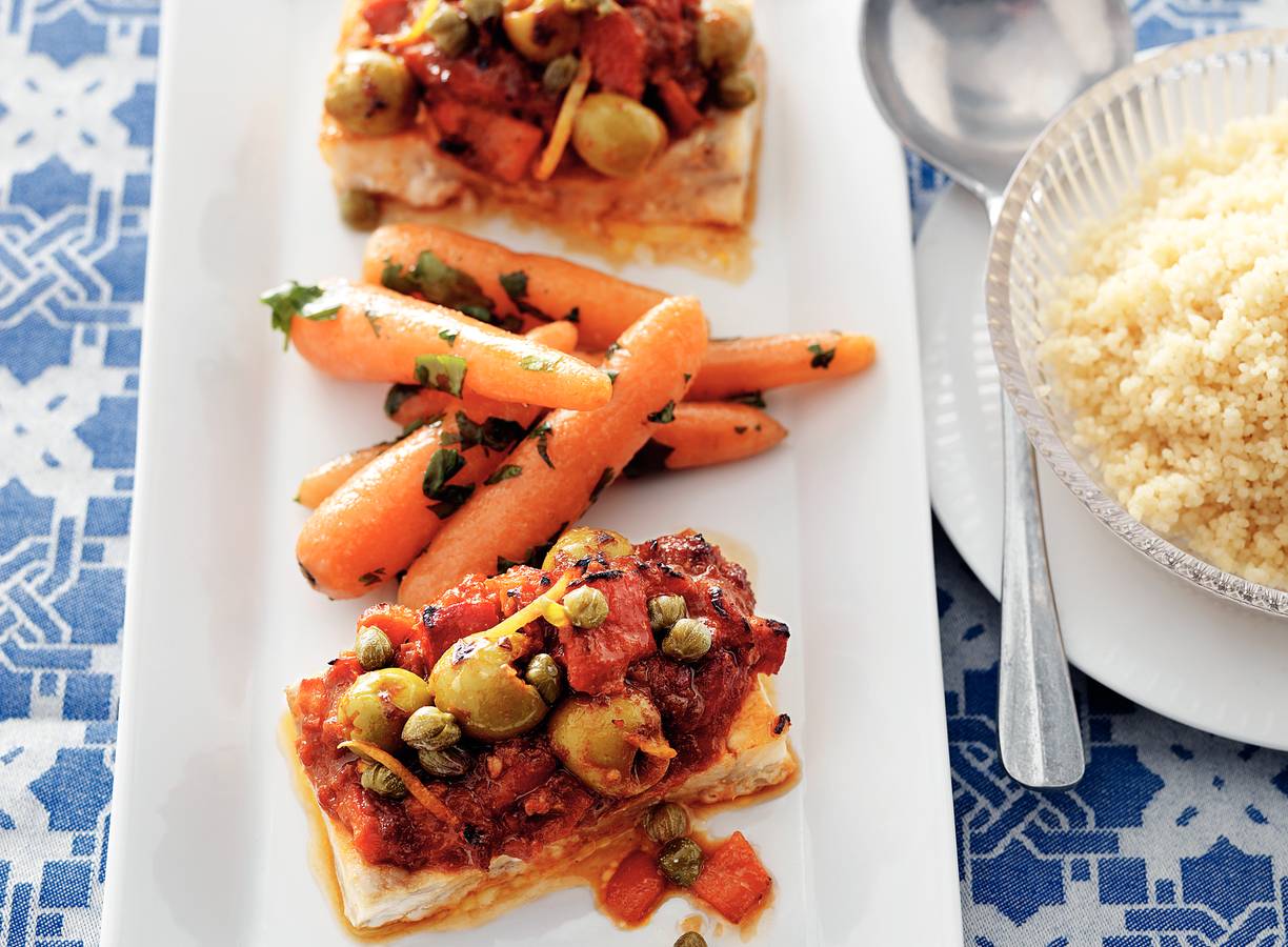 Koolvisfilet met pittige paprikaptopping
