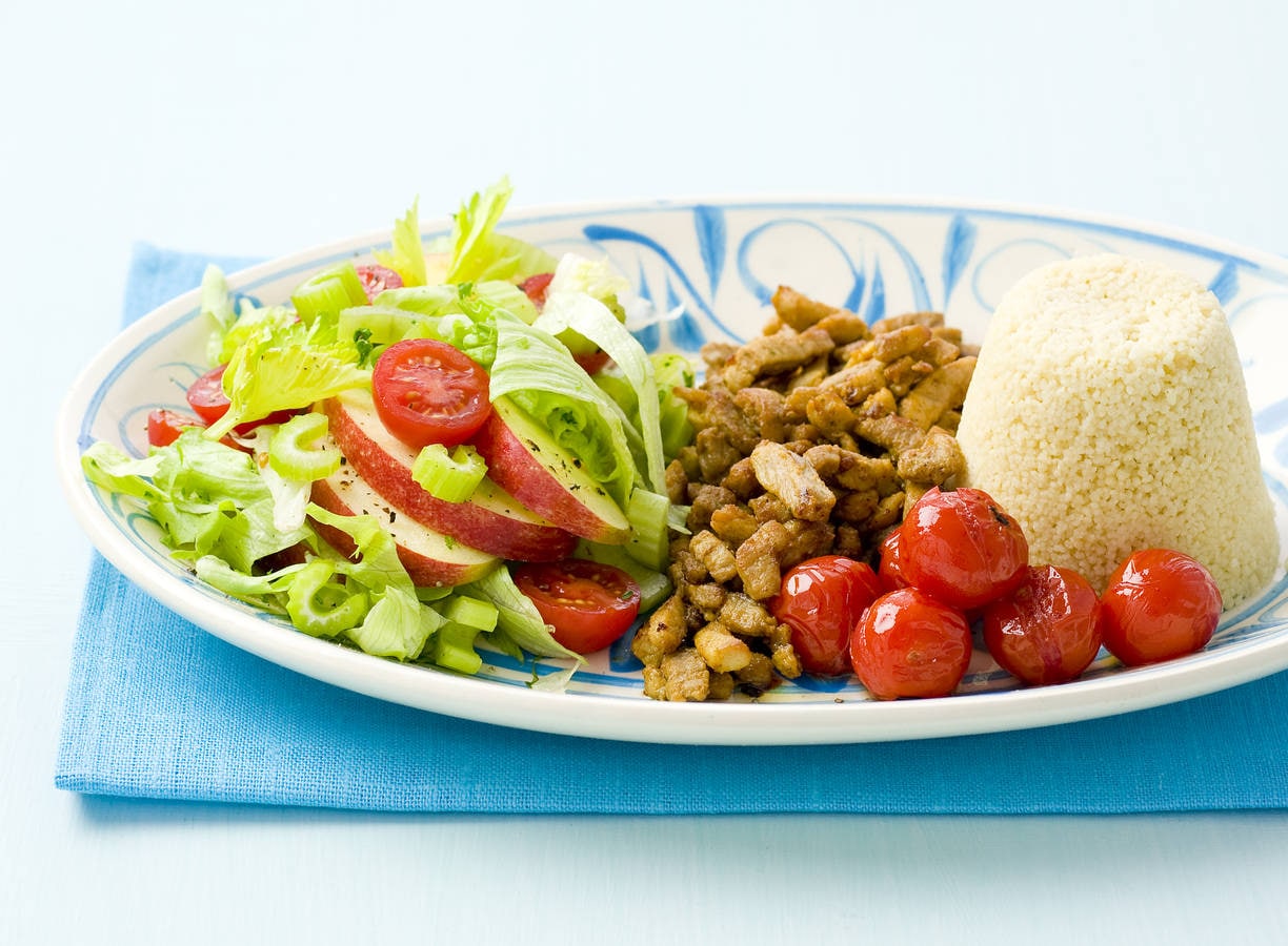 Couscous met shoarmavlees en salade