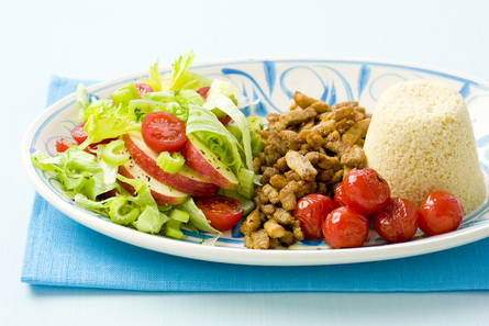 Couscous met shoarmavlees en salade