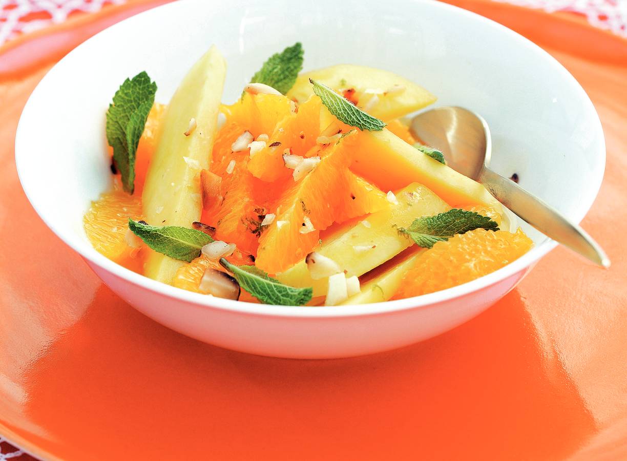 Mango met sinaasappelhoningdressing