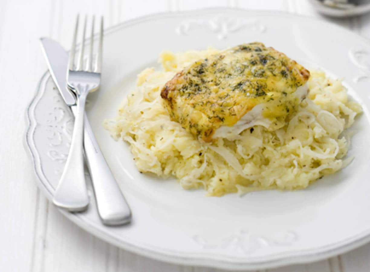 Zuurkoolstamppot met kabeljauwfilet