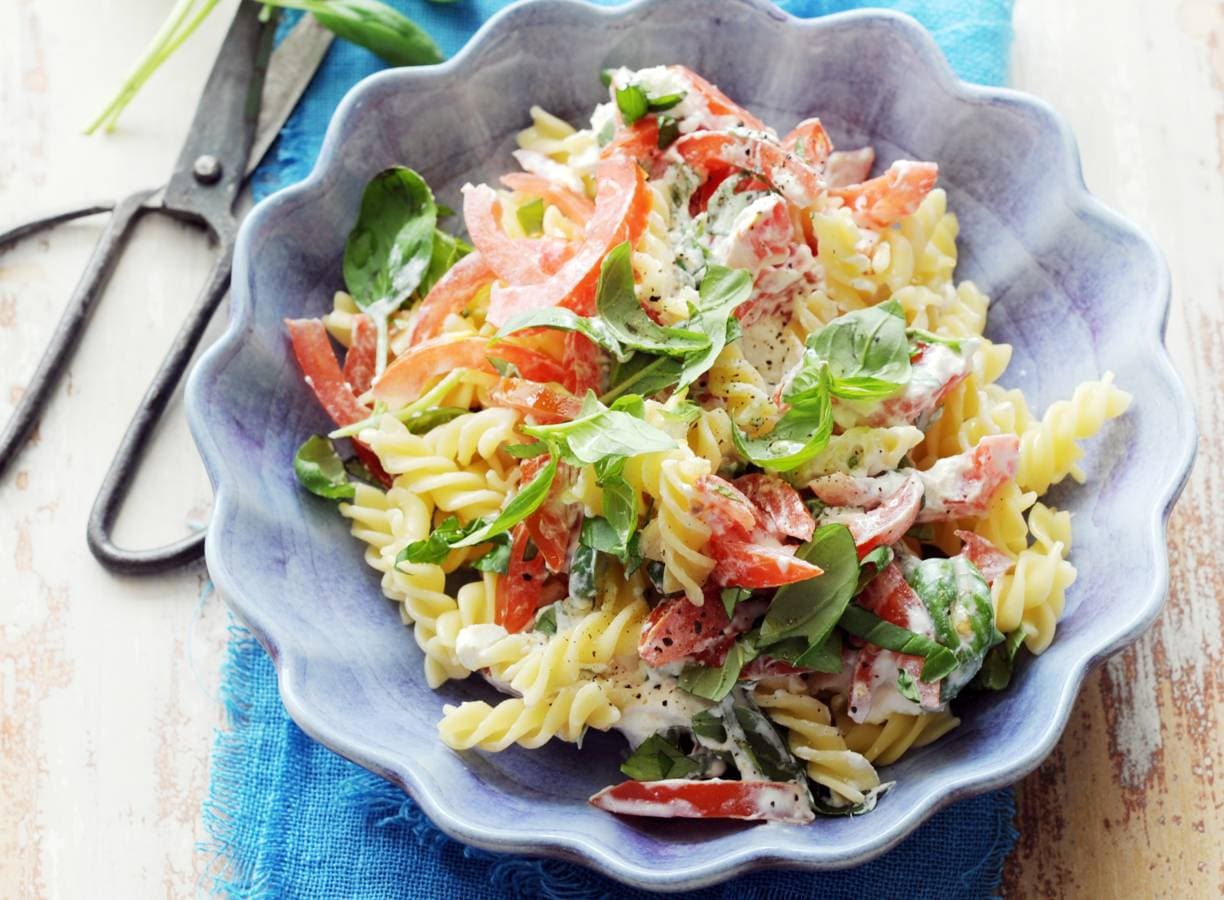 Fusilli met ricotta en basilicum