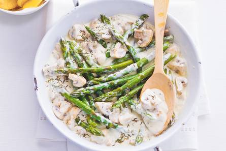 Champignonragout met groene asperges