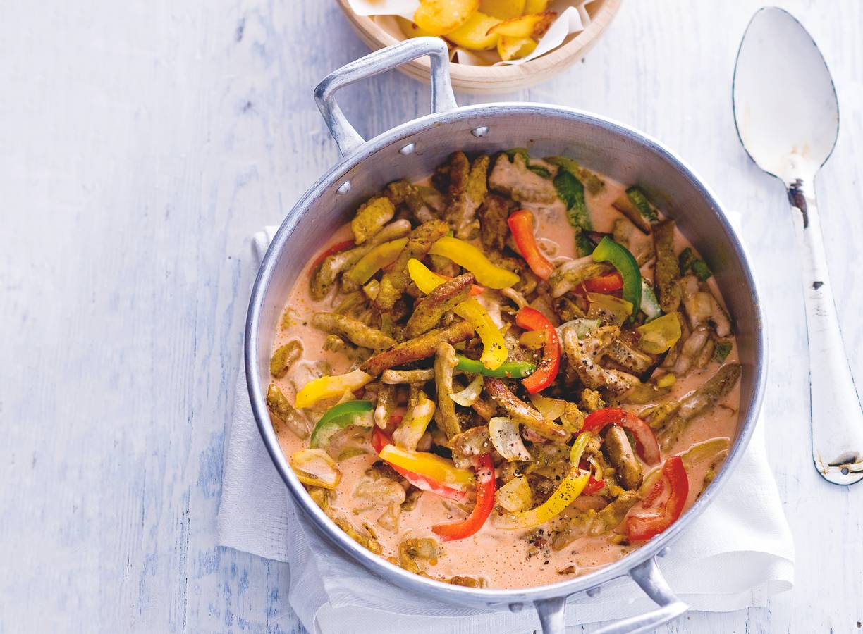 Stroganoff van varkensreepjes