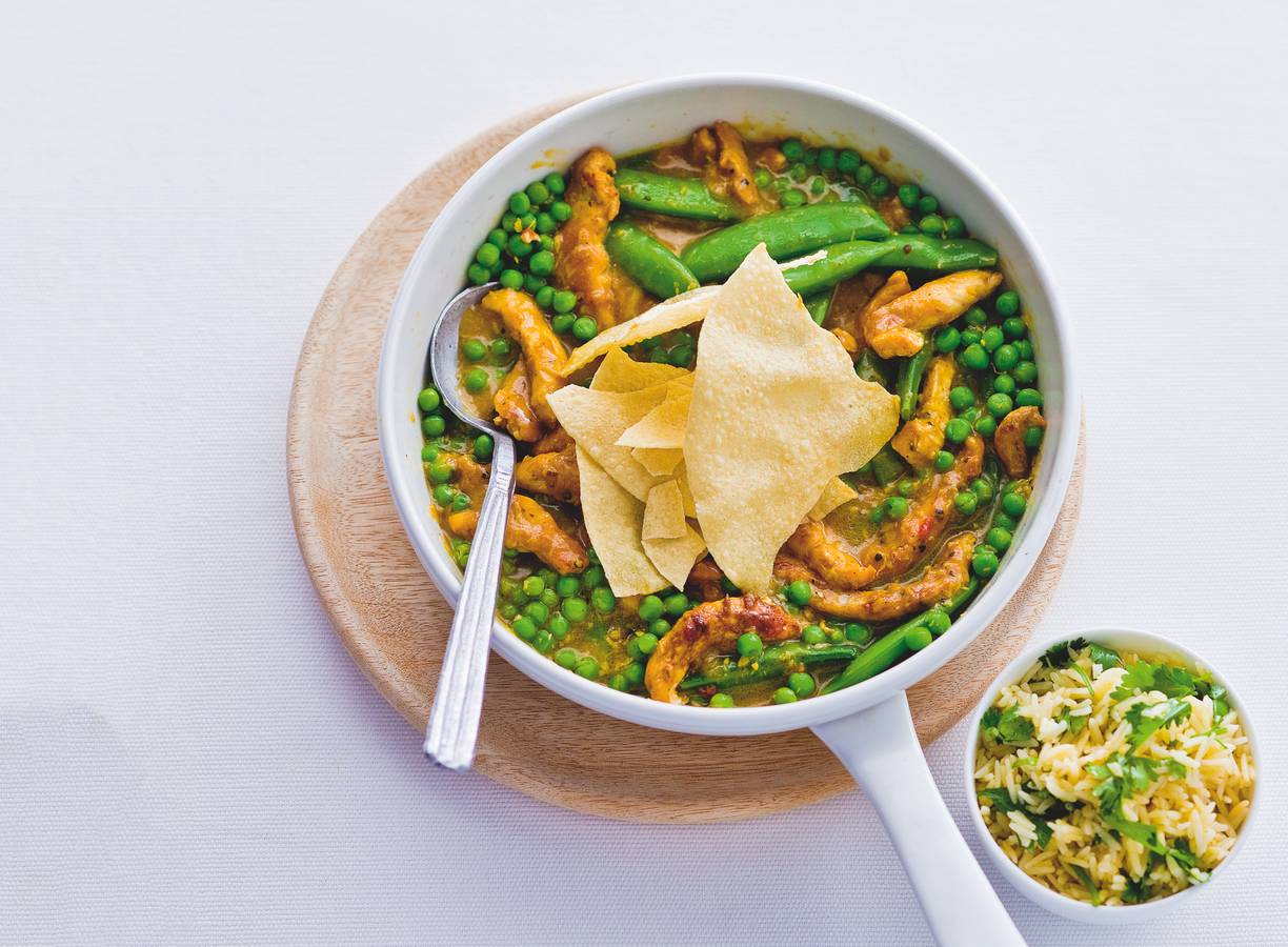 Kipcurry met sugarsnaps