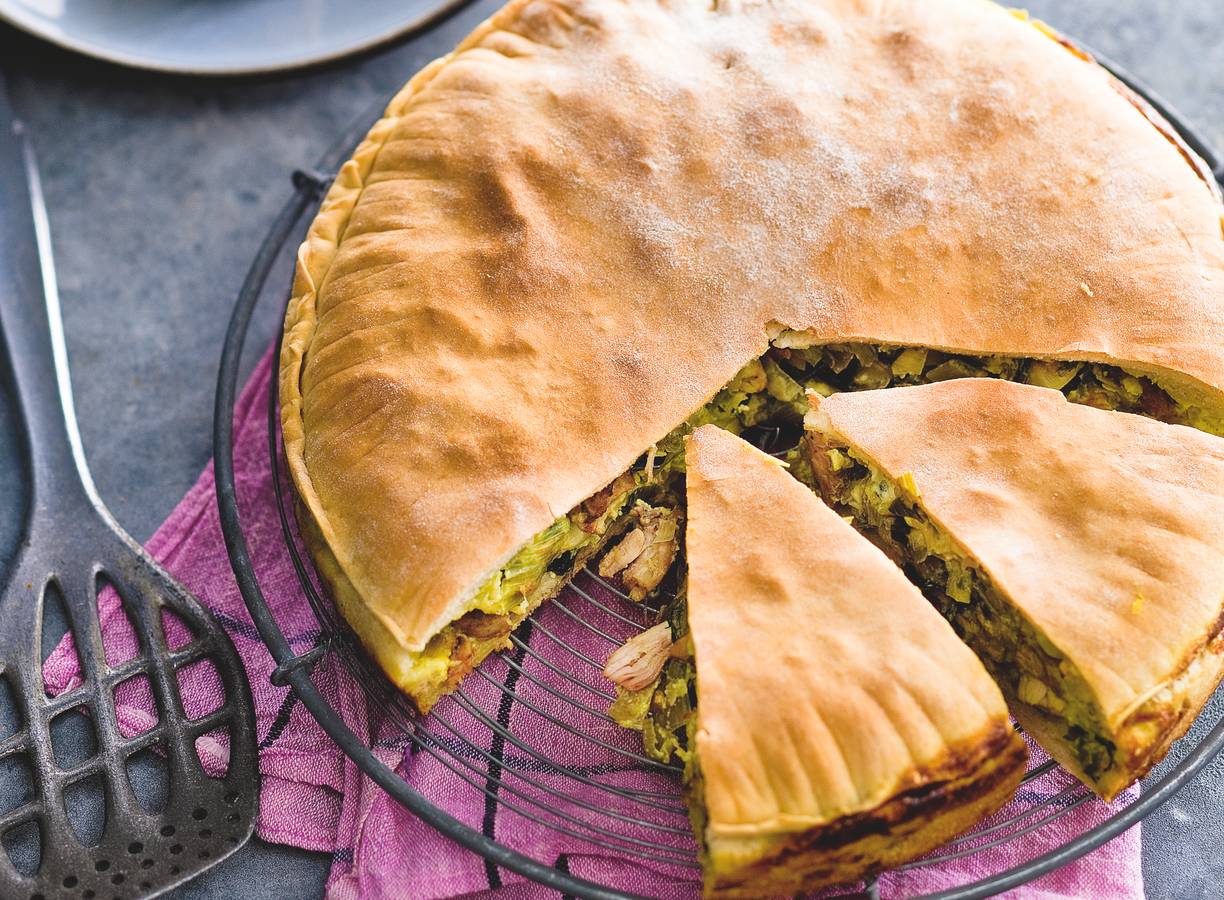Kip-pie met prei en Emmentaler