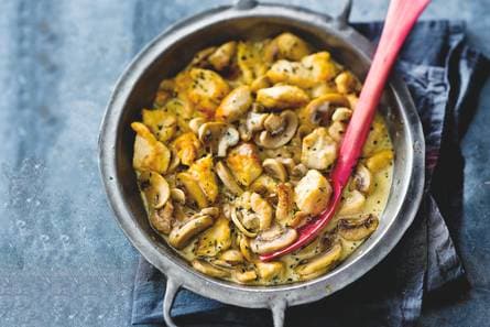 Snelle kipragout met room, champignons en dragon