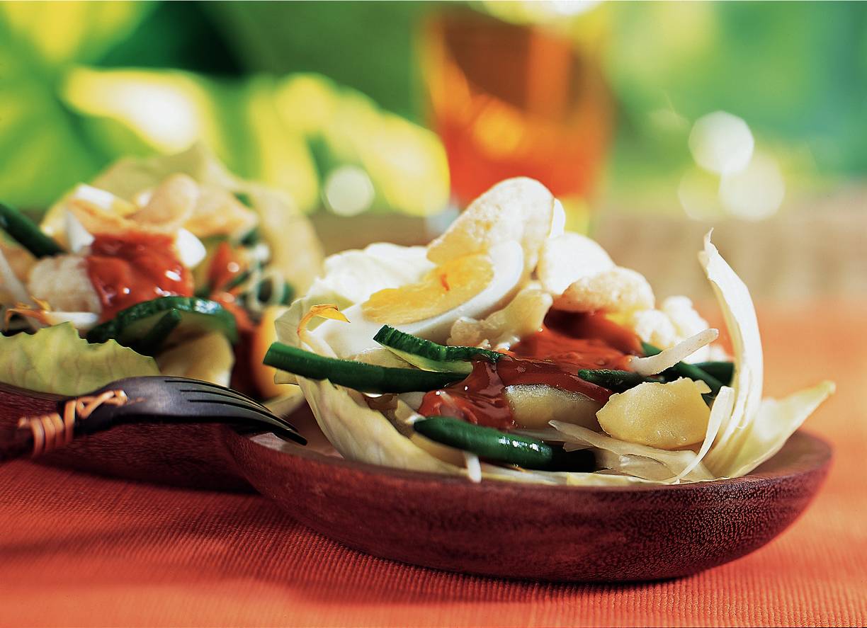 Gado gado met komkommer en kroepoek