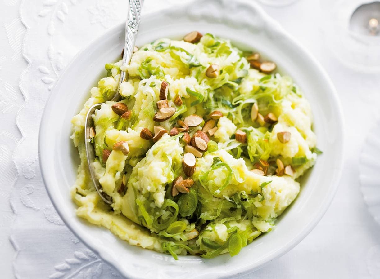 Aardappel-preipuree met amandelen