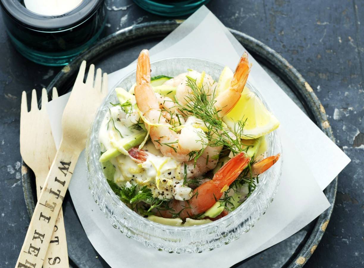 Garnalencocktail met avocado, munt en dille