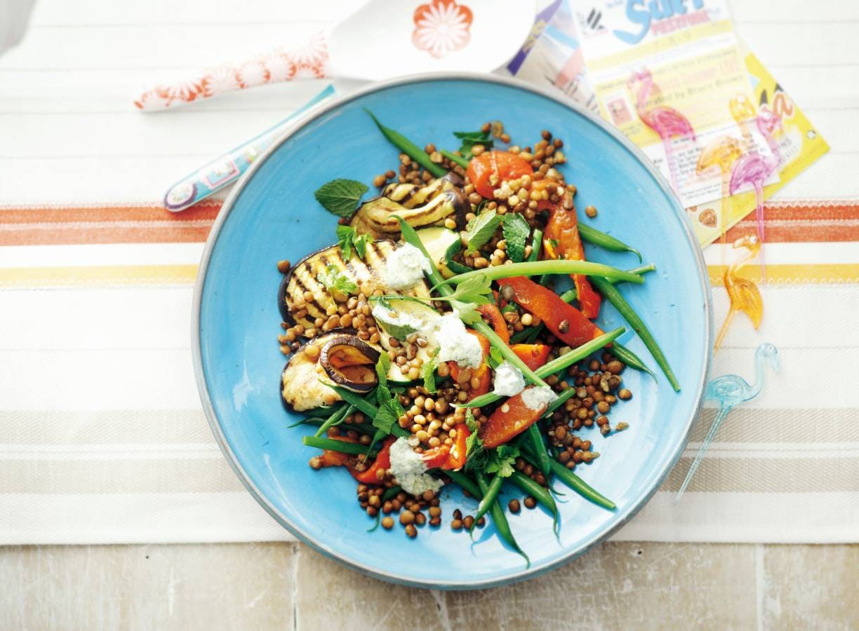 Linzensalade met gegrilde groenten