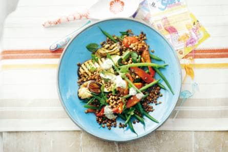 Linzensalade met gegrilde groenten