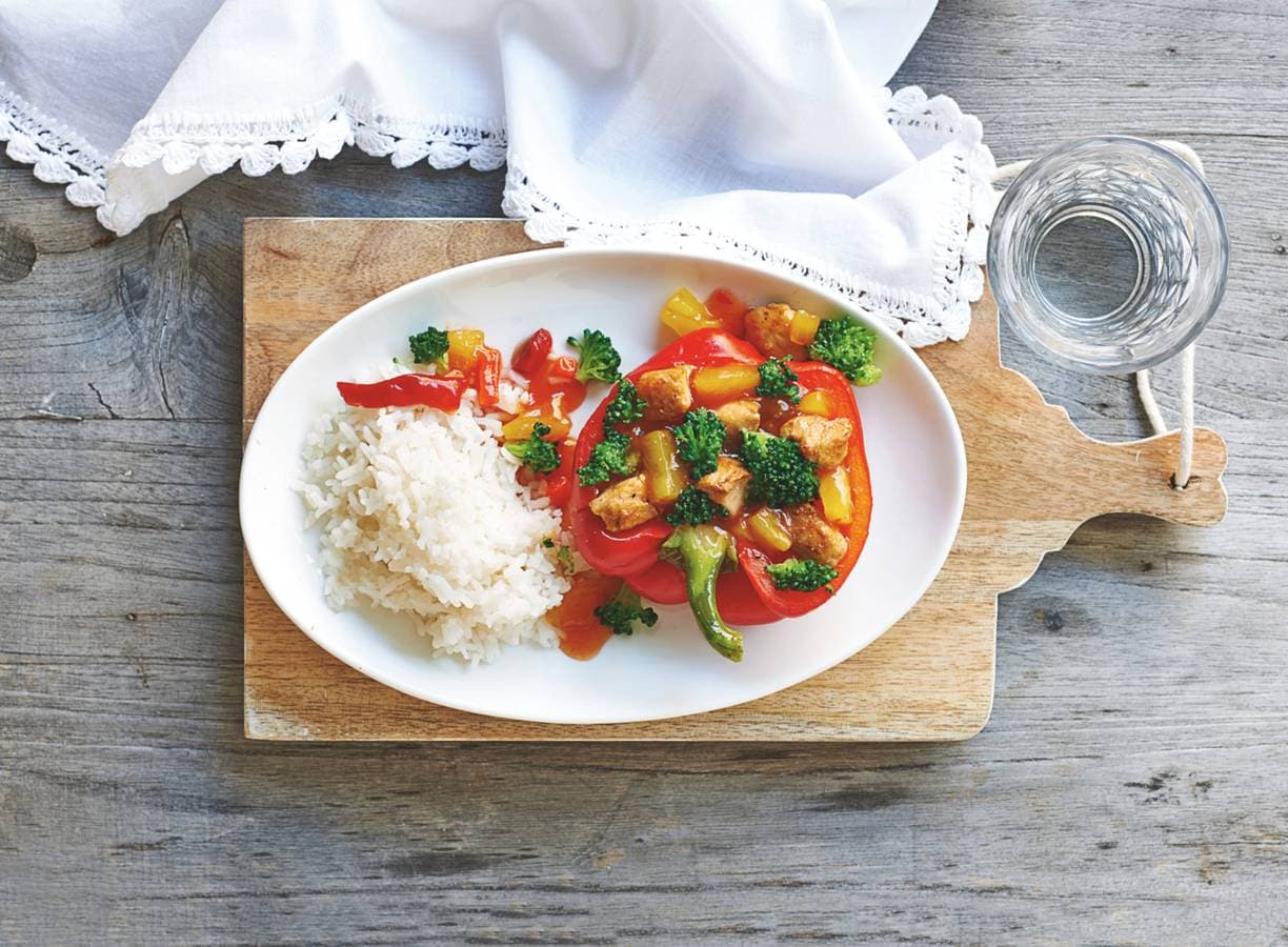 Gevulde paprika's met kalkoen Hawaï