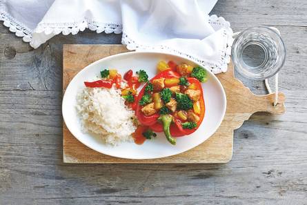Gevulde paprika's met kalkoen Hawaï