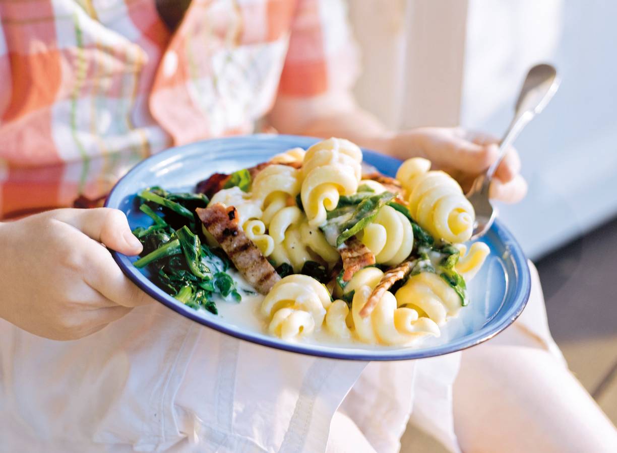 Pasta carbonara met spinazie