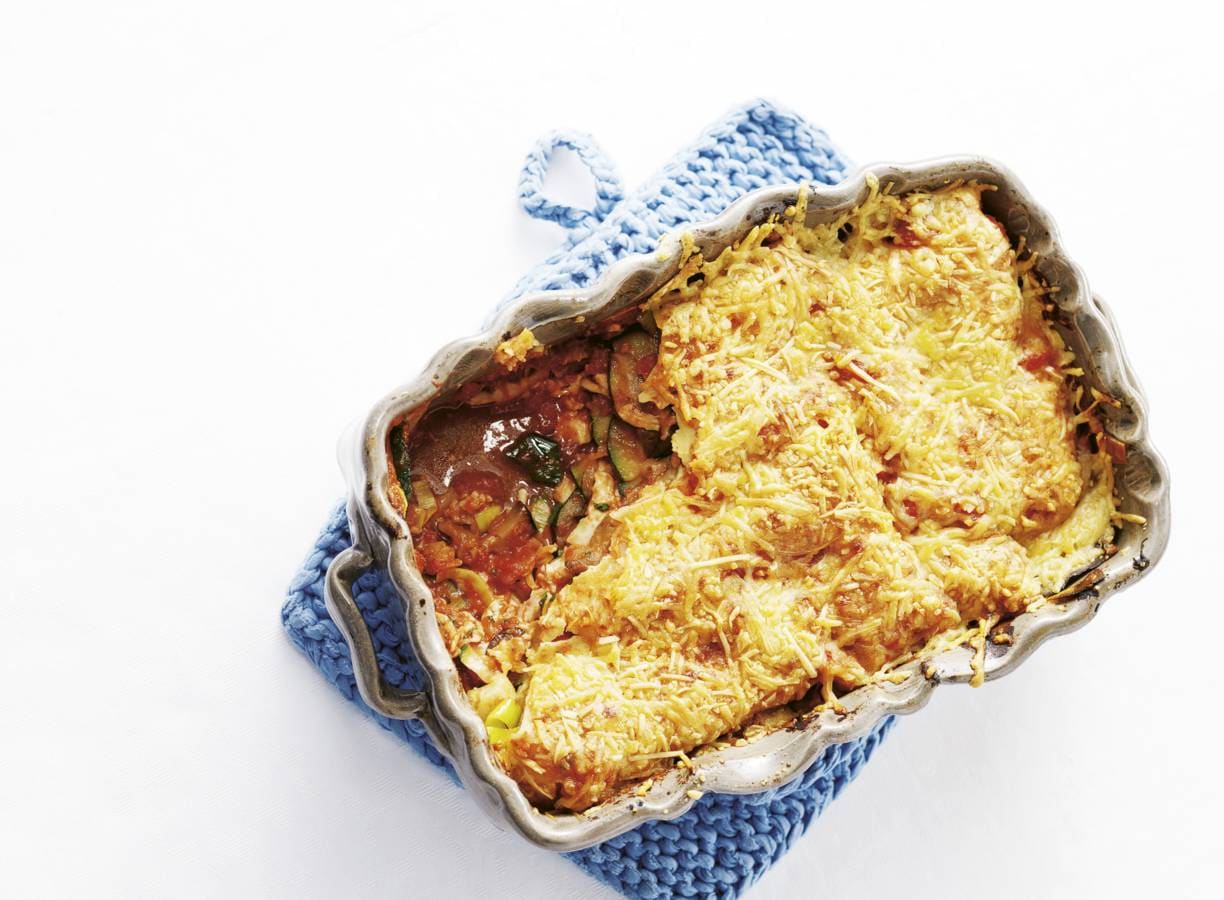 Groentelasagne met courgette, aubergine & prei