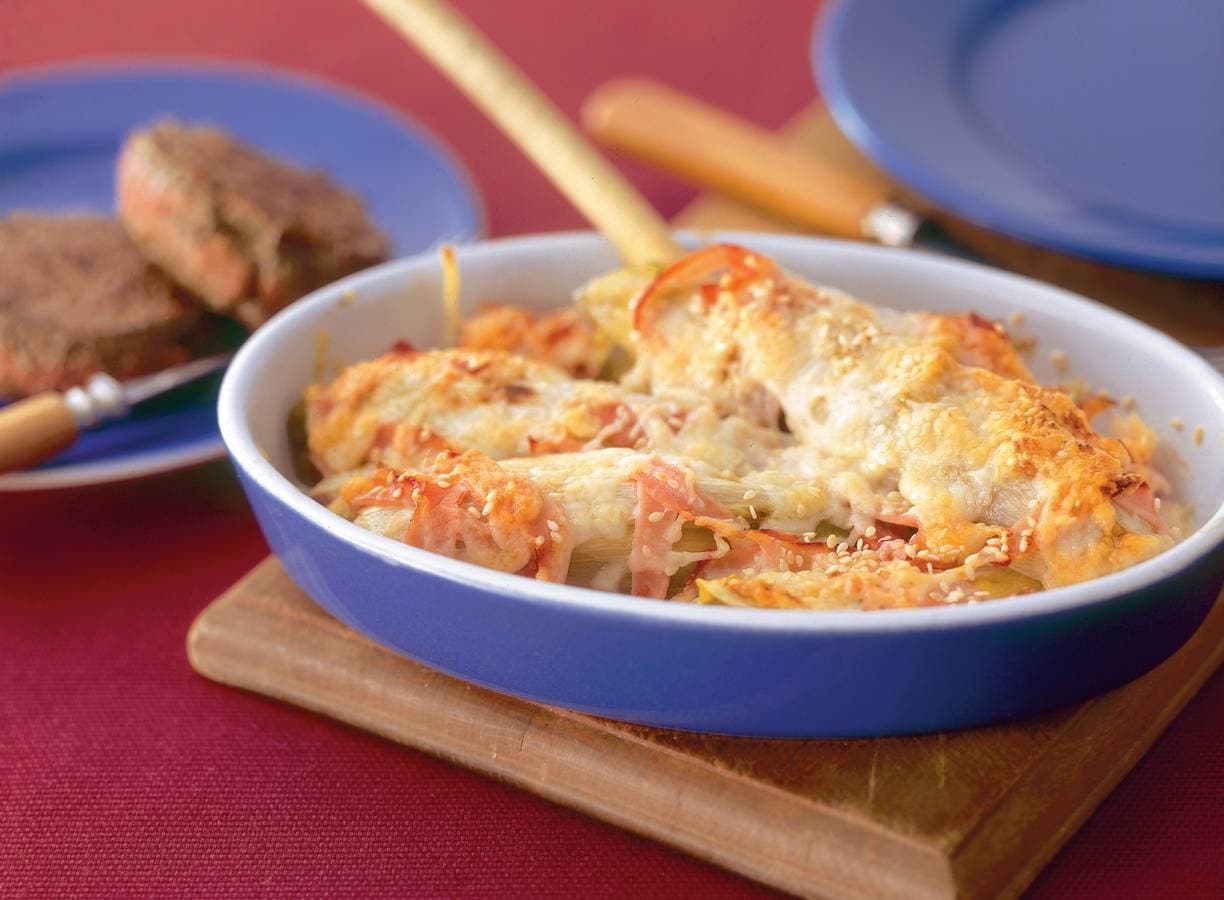 Met geitenkaas gegratineerde witlof