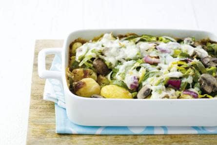 Aardappelschotel met geitenkaas