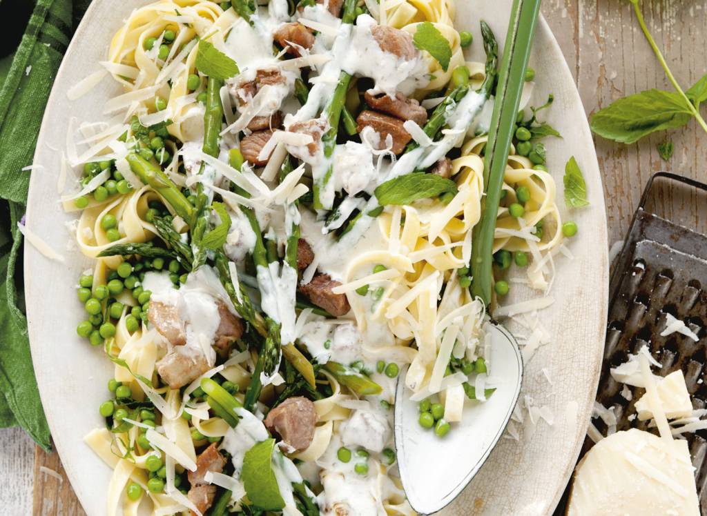 Tagliatelle met erwten & kalkoen