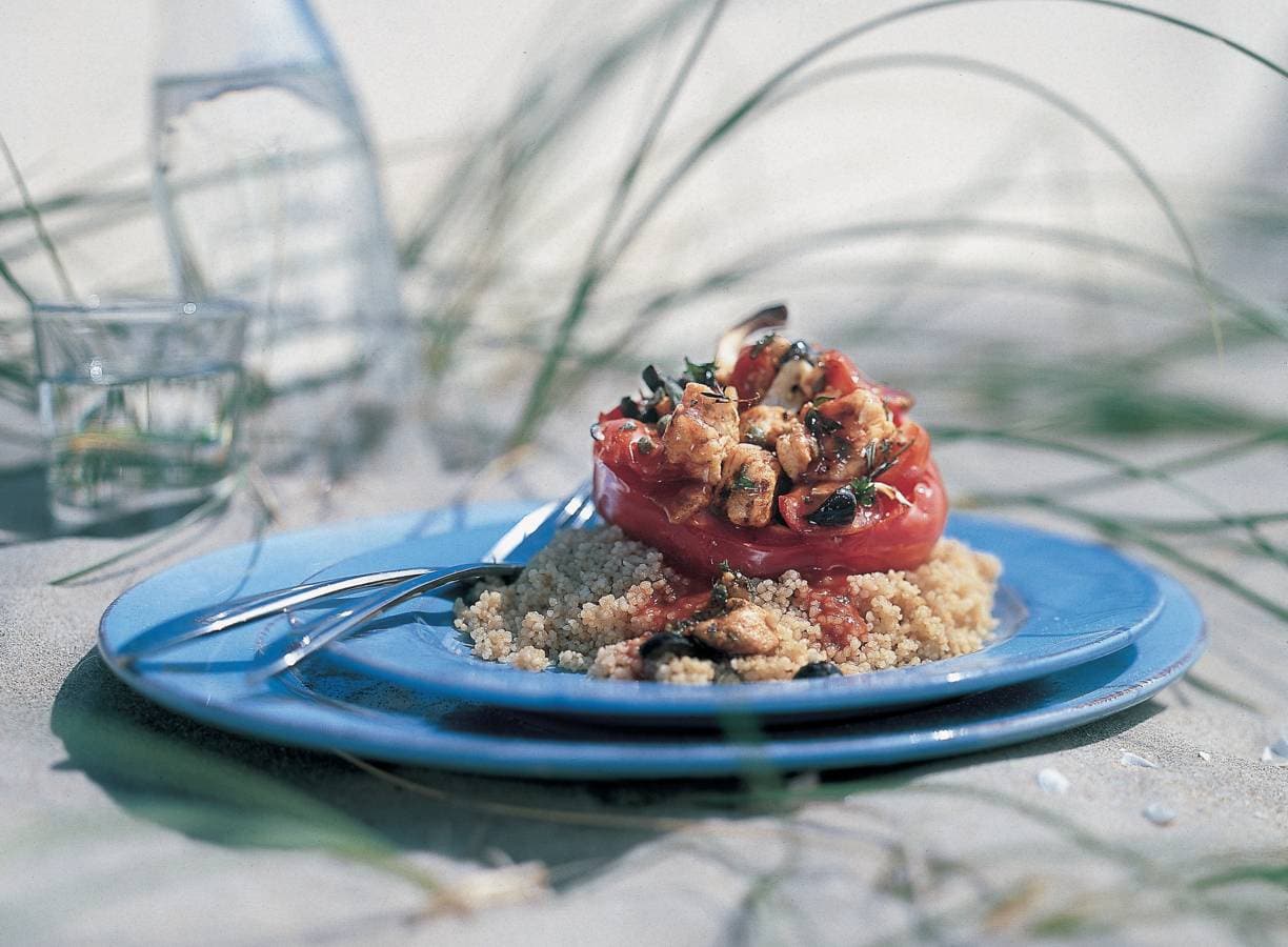 Pittig gevulde paprika's met couscous