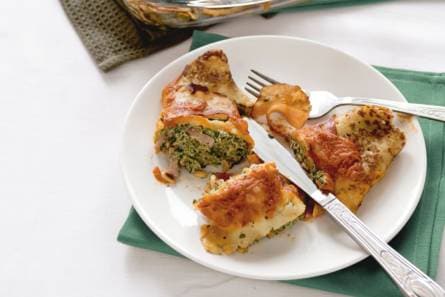 Hartige gevulde pannenkoekjes met spinazie, ham & spek
