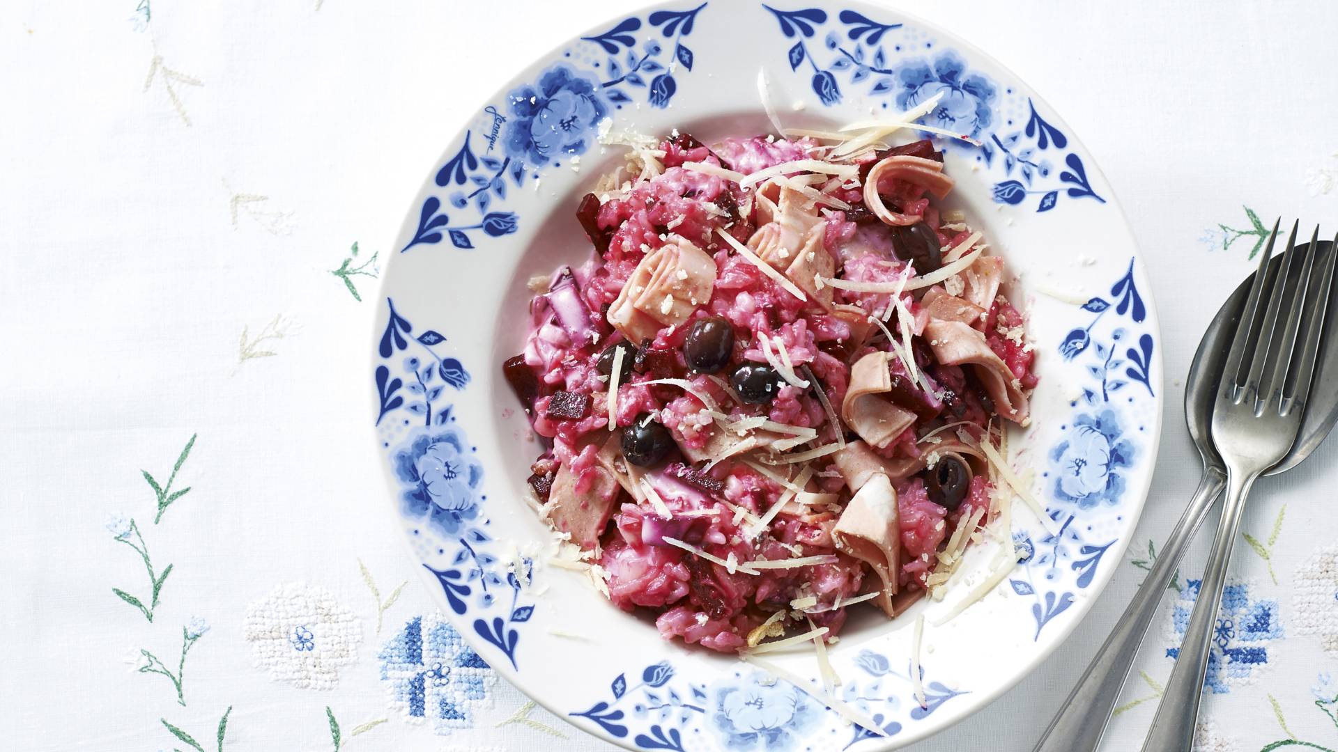 Romige bietenrisotto met mortadella recept Allerhande Albert Heijn