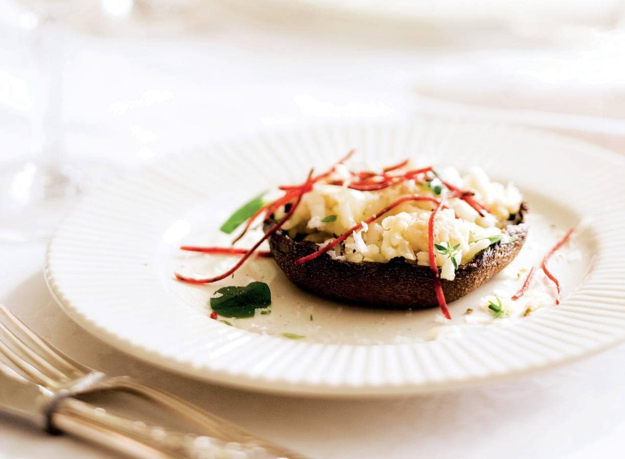 Met risotto gevulde portobello's