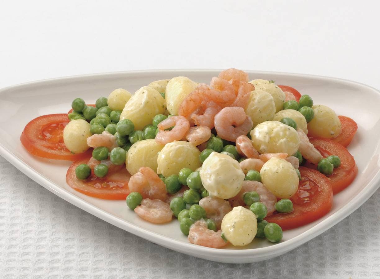 Garnalen-maaltijdsalade met slanke dressing