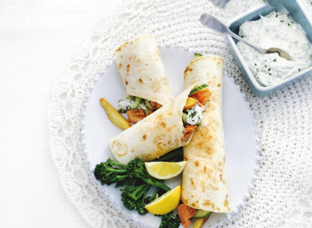 Wraps met warmgerookte zalm. recept Allerhande Albert Heijn België
