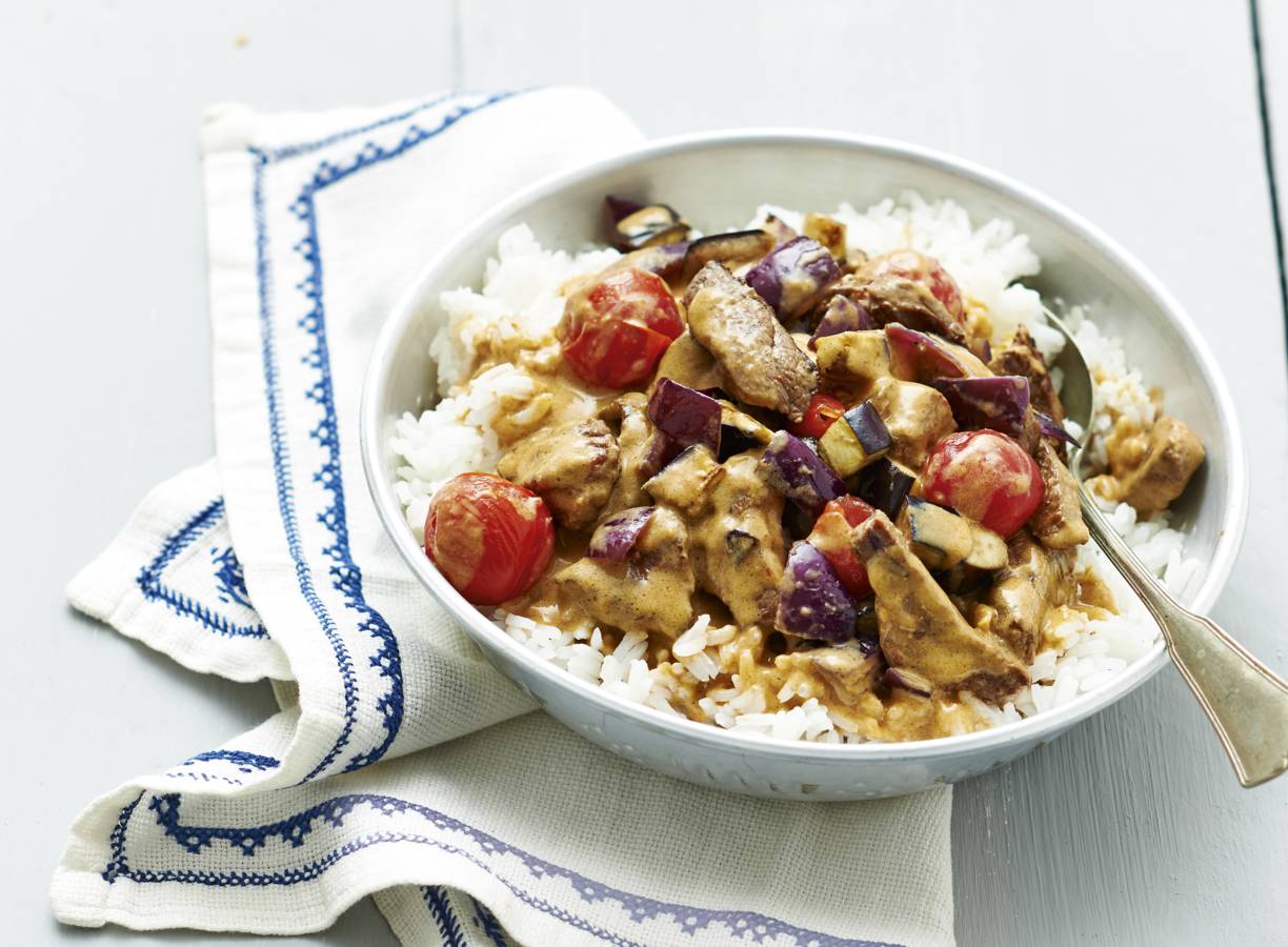 Thaise biefcurry met aubergine