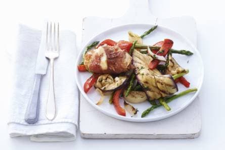 Mozzarellapakketjes met gegrilde groenten