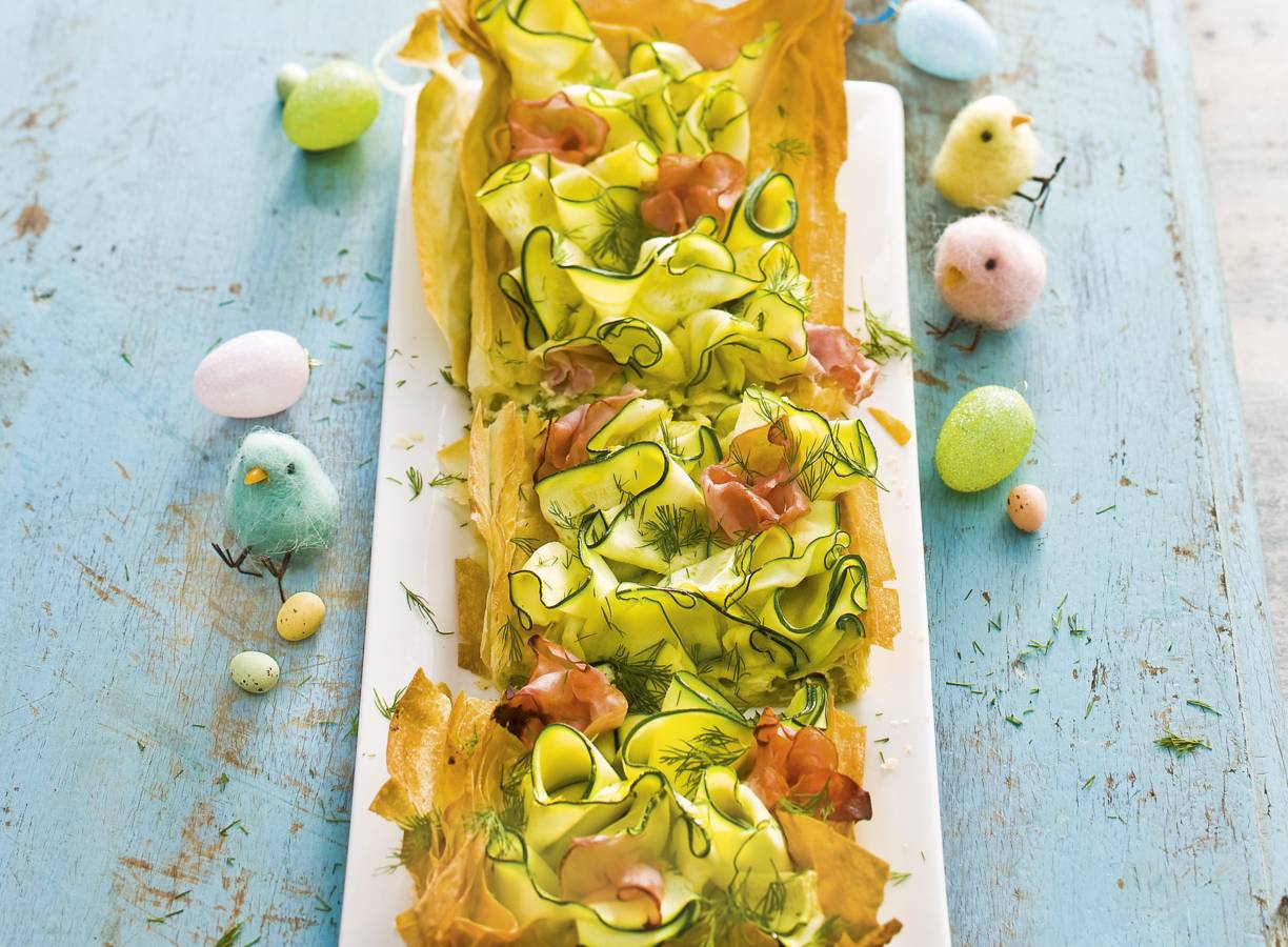 Courgettetaart met geitenkaas en beenham