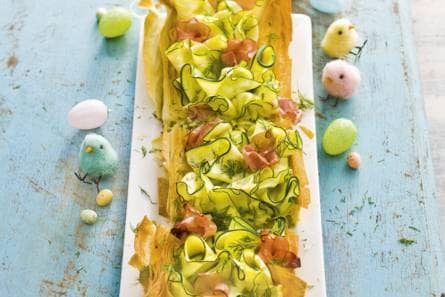 Courgettetaart met geitenkaas en beenham