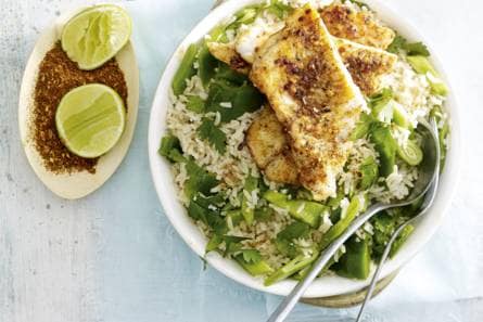 Caribische vis met groene pilav