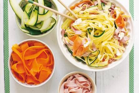 Groentetagliatelle met hamrepen