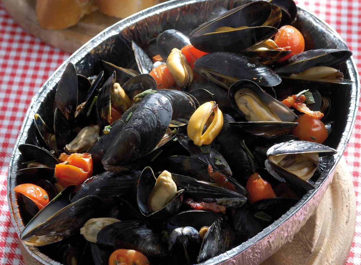 Mosselen met spekjes en Italiaanse kruiden