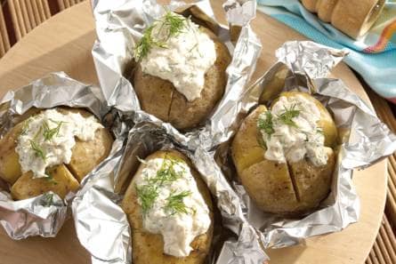 Pofaardappel met forelcrème