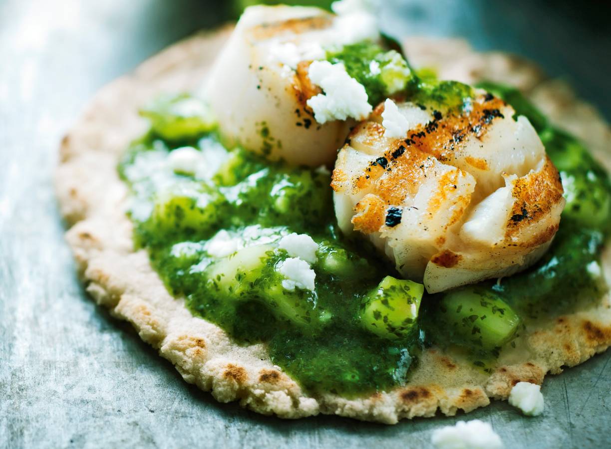 Jonas Cramby's green scallop taco (gebakken kammosselen)