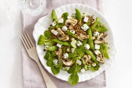 Linzensalade met kaasblokjes