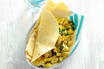 Roti met bloemkool, prei en kip