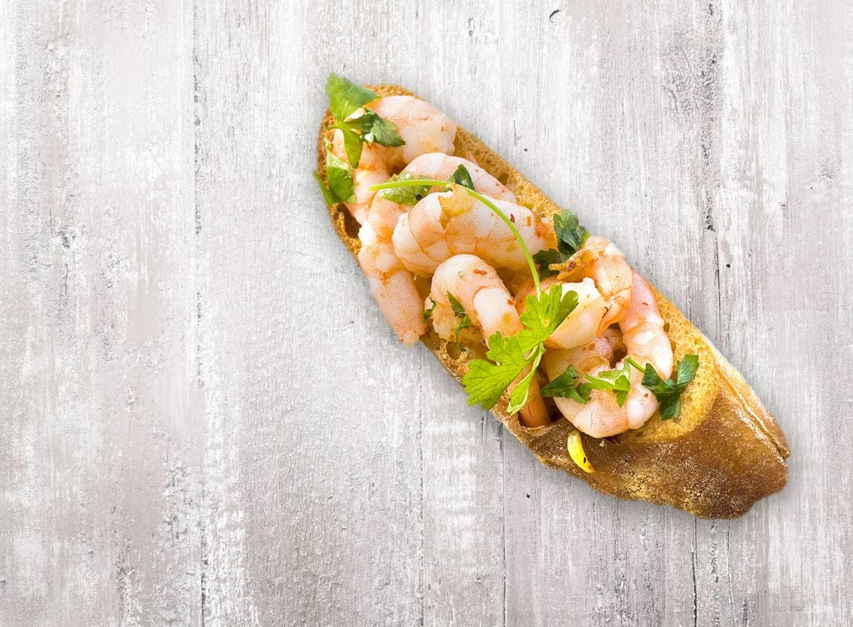 Bruschetta pittige garnalen