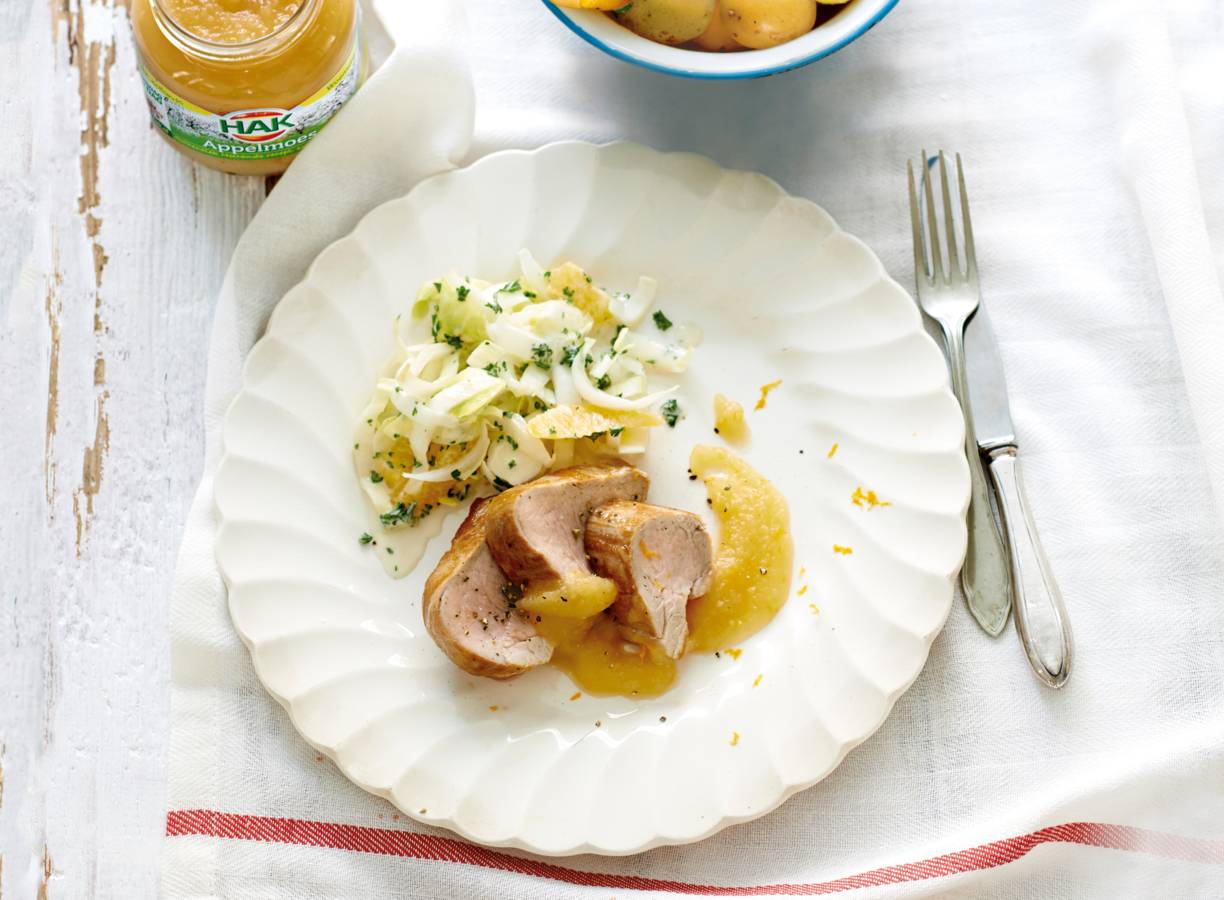Varkenshaas met appel-gembersaus