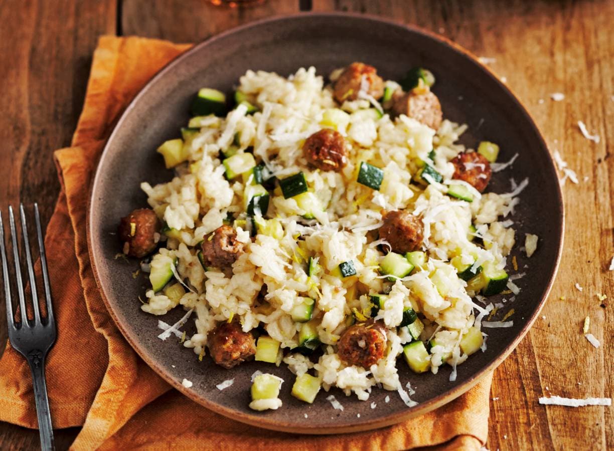 Risotto met kalfssaucijs