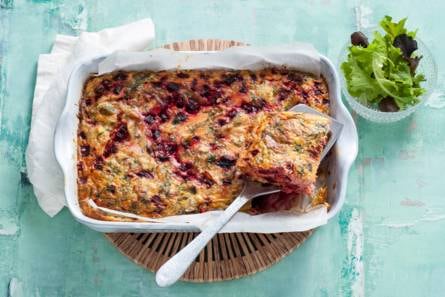 Speltfrittata met bietjes en makreel