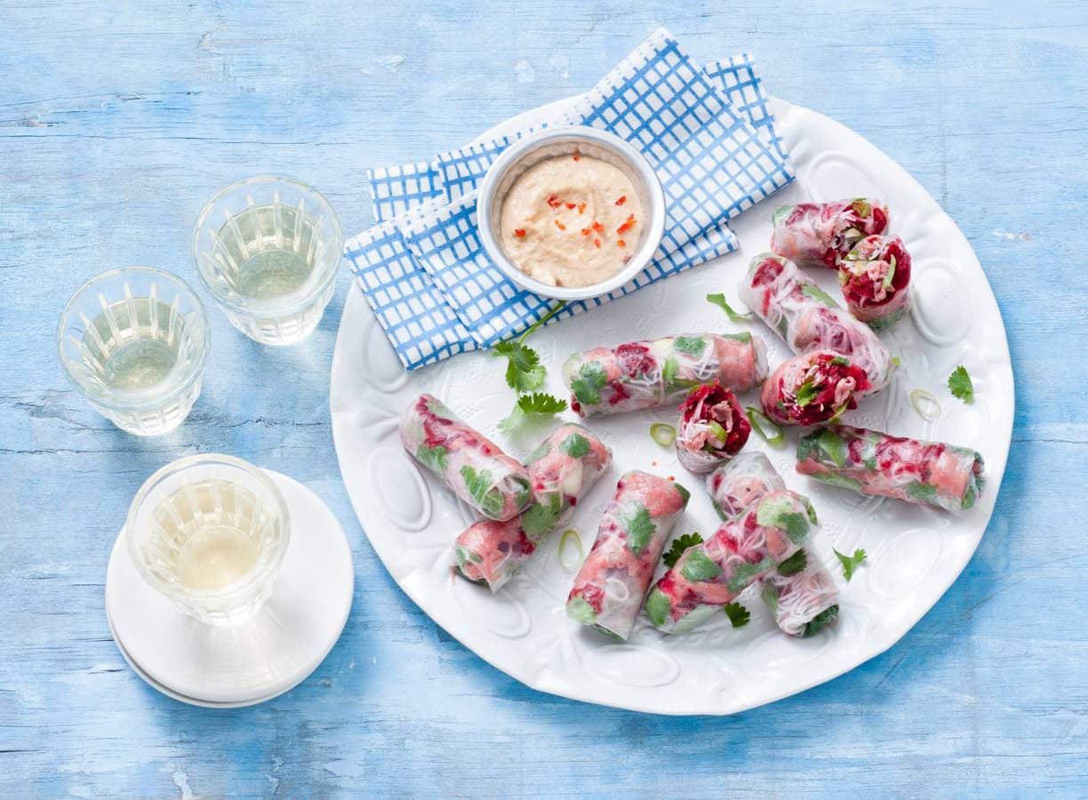 Rijstvelloempia's met rosbief
