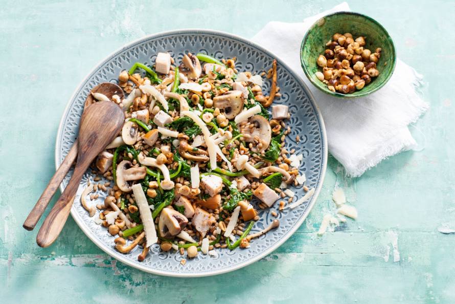 Farro met kip, spinazie en paddenstoelen-image