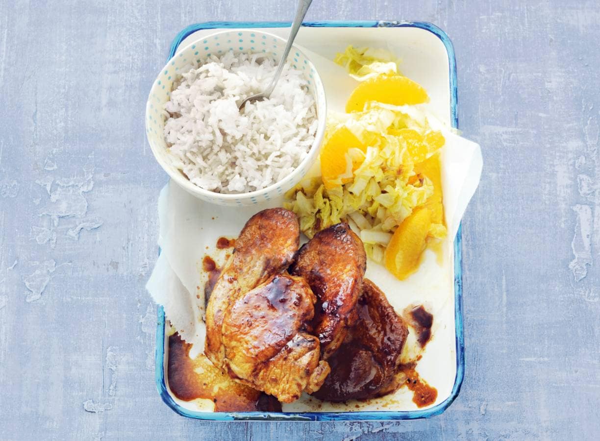Hamlap met honingsaus en chinese kool