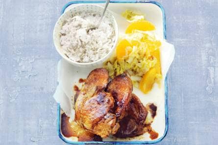 Hamlap met honingsaus en chinese kool